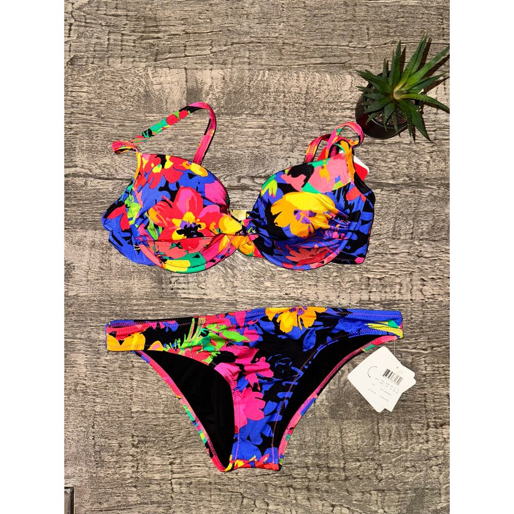 Gottex Tropical Floral Bikini Set| 32C Underwire Bra‎ Top Sz 6 Bottom | Bright